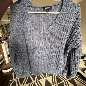 Express Women’s Slate Blue V-Neck Chunky Knit Sweater